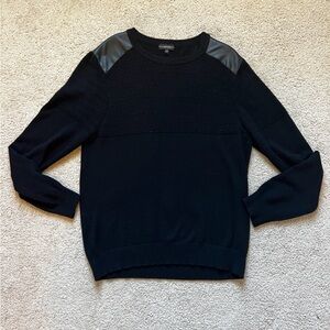 GUESS Men’s Black Knit Sweater Faux Leather Shoulder Panels Size L